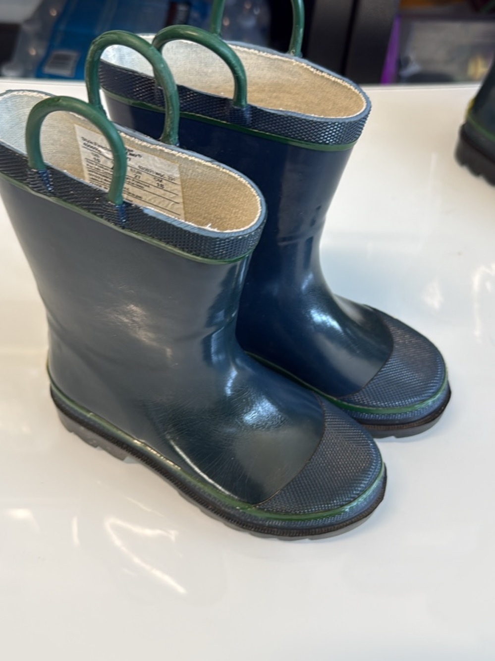 Western Chief Kids Navy Rain Boots with Green Trim